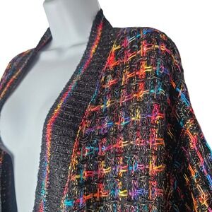 Runway Black Multi Color Tweed Fringe Cardigan Sweater Longline 3X Artsy Boho